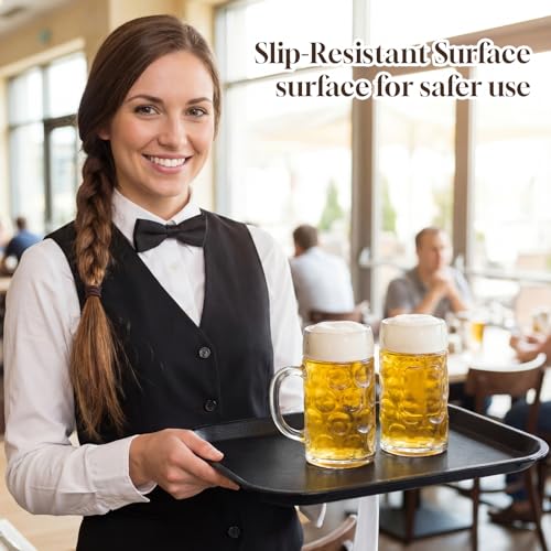 6 Pack 14x18 Inch Extra Large Fast Food Trays Bulk Heavy Duty Reinforced Plastic Serving Trays with Raised Edges Non-Slip Surface Stackable Commercial Grade for Restaurants Bars Cafeterias - size: 14x18 Inch