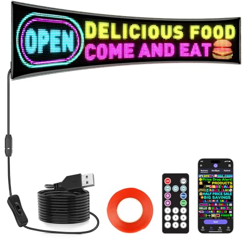 Rayhome Dual Row P5 Huge Bright Advertising Programmable LED Sign, 37''x8'' Flexible Digital Scrolling Light Sign Custom Text Message Pattern LED Display for Store Restaurant Hotel. - size: 37''x8''