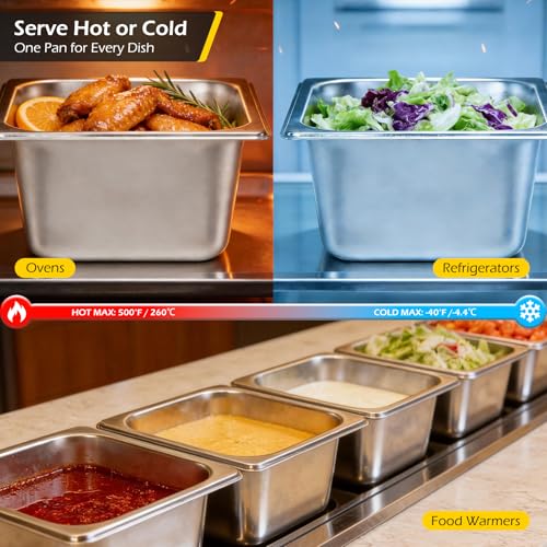 Dyna-Living Hotel Pans with Lid 1/6 Size Pans 4 Inch Deep 6 Pack Food Pans - color: With Lids, size: 4 Inch Deep