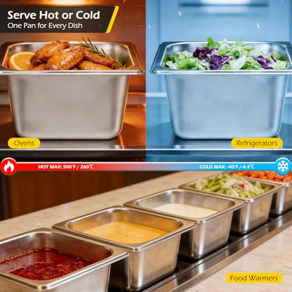 Dyna-Living Hotel Pans with Lid 1/6 Size Pans 4 Inch Deep 6 Pack Food Pans - color: With Lids, size: 4 Inch Deep