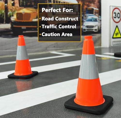 (360 Pack Pallet) BESEA 18 Inch Orange PVC Traffic Cones with Black Base, High-Visibility Reflective Parking Cones, Durable Construction Safety Cones for Roads, Worksites, and Parking Areas - size: 18"(360 cones)