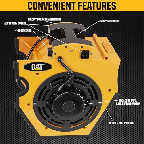 CAT fans - High Velocity 1200 CFM, Multi Pivoting Cooling, Ventilating, Drying Fan W/ 2 Grounded AC Outlets, Adjustable 4 Speed Enclosed Dual Ball Bearing Motor, & GFCI Plug (B-1200)