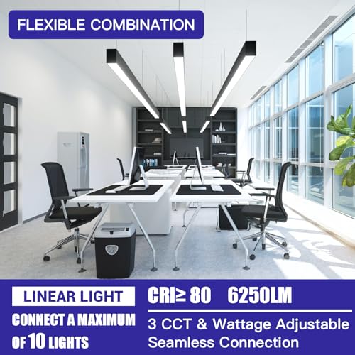 JTT 4FT LED Linear Light Fixture, 30W/40W/50W 3CCT 3/4/5000K CCT - 2Pack - size: 4FT(2 Pack)