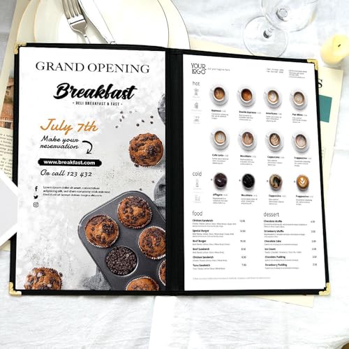 Goodsmart 12 Packs Cafe-Style Menu Covers, 2Pages/4Views Standard 8.5''x 14”Menu Holders, Durable Double-Stitched Edges, Crystal Clear Vinyl Protection, Easy-Insert Design Ideal for Restaurants(12PCS)
