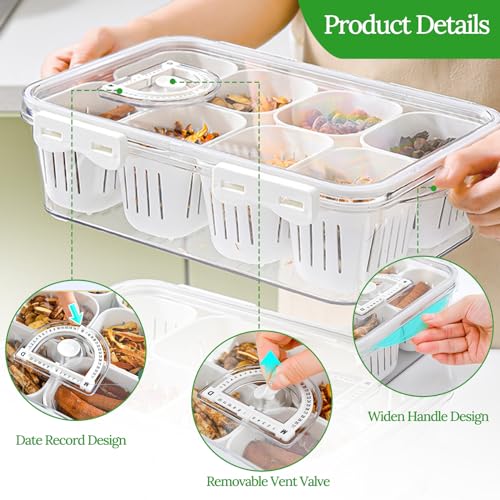 Veggie Tray Divided Serving Tray with Lid, Salad Bar Container for Fridge - color: 8 Colanders