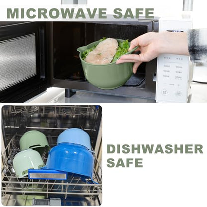 BoxedHome 4 Pack Nesting Mixing Bowl with Pour Spout and Handle, BPA free Microwave & Dishwasher Safe(Green/Blue, 4 Pack with Handle) - color: Green/Blue