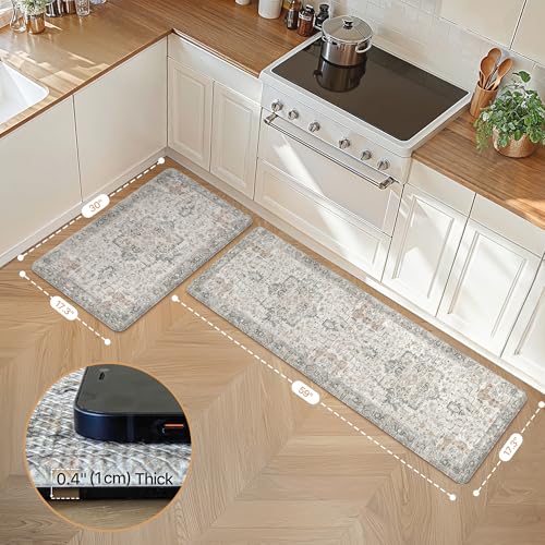 GENIMO Anti Fatigue Kitchen Mats for Floor 2PCS, Standing Rugs,GrayTaupe - color: Light Taupe Brown, size: 17.3"x59"+17.3"x30"--0.4 inches