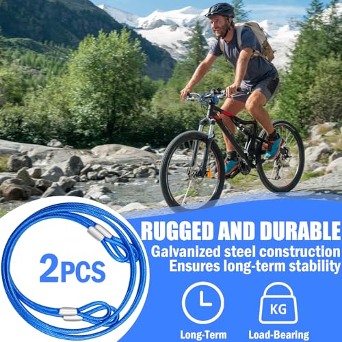 4.7mm(3/16") Steel Security Cable with Loops, Bike Lock Cable, 2Pack - color: Blue, size: 4FT-(2Pack)