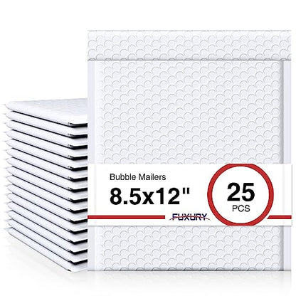Fuxury Bubble Mailers 8.5x12" 25 Pack Self-Seal Adhesive Padded Envelopes - color: White, size: 8.5x12" 25PC