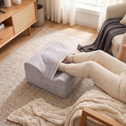 Under Desk Foot Rest with Warm Feet Pocket – Ergonomic Office Footstool, Memory Foam, Washable Cover, Non-Slip Bottom, for Heel & Leg Support, Back Pain Relief (Grey+)