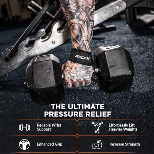 RDX Lifting Straps for Weightlifting –100% Cotton Heavy Duty Gym Wrist Strap with 5MM Neoprene Padding, 60CM Anti-Slip Hand Grip Wraps for Deadlifts Powerlifting Workouts Strength Training, Men Women - color: Black