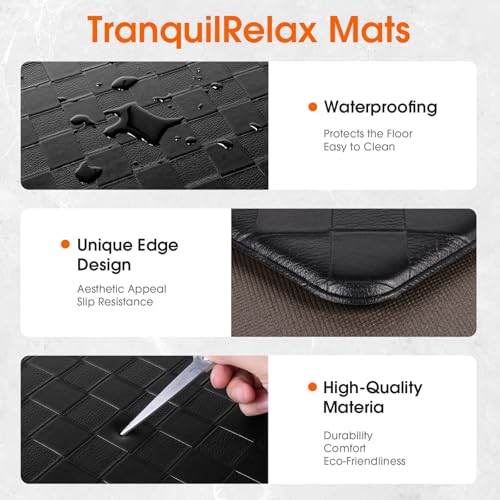 TranquilRelax Kitchen Mats, Cushioned Mats with Extra-Long Runner, Black - color: Black, size: 2-Piece | 30"+71" | Standard