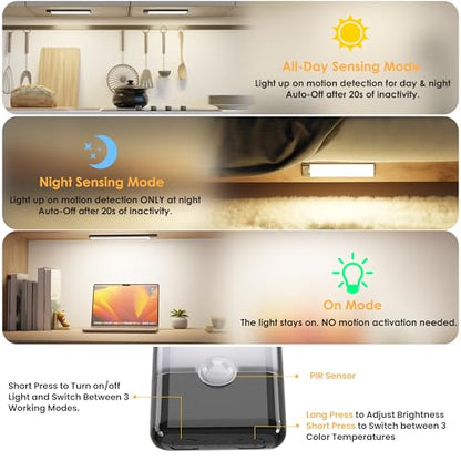 5-Pack Motion Sensor Under Cabinet Light, 3CCT, 7.9 inch, Black - color: Black, size: 7.9 inch