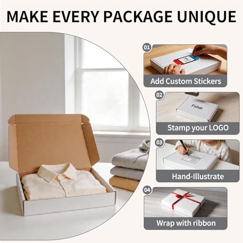 Fishat 13" x 10" x 2" White Corrugated Cardboard Shipping Boxes Set of 25, - size: 13" x 10" x 2"