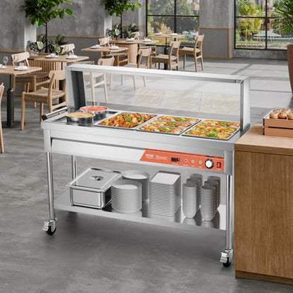 VEVOR Commercial Food Warmer, 7 Pans + 2 Pots Electric Steam Table, 1800W Professional Buffet Catering Food Warmer with Shield Undershelf Wheels, Stainless Steel Server for Party Restaurant Hotel - size: 7 Pans + 2 Pots Large