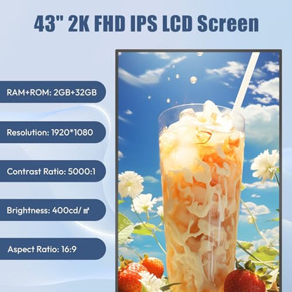 MWE 43 Inch Mobile Digital Signage Display Kiosk with Flight Case, Portable Digital Poster with Screen Mirroring App Publishing, Advertising Display Kiosk, Android OS - style: NonTouch-Screen