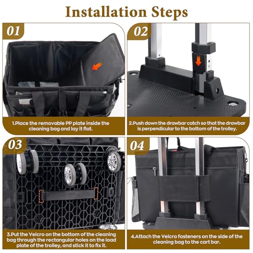 Rolling Cleaning Caddy Bag with Detachable Trolley, Multi-Functional Portable Cleaning Cart Supplies Organizer for Housekeeping and Domestic Cleaning, Cleaning Caddy with Wheels, Black - color: Black