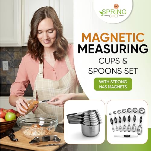 Spring Chef Magnetic Measuring Cups & Spoons Set of 15 with Levelers, Black - color: Black