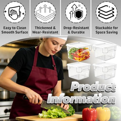 4 Pack 6QT Commercial Clear Food Storage Containers with Lid, NSF - color: White, size: 6Qt-4 Pack
