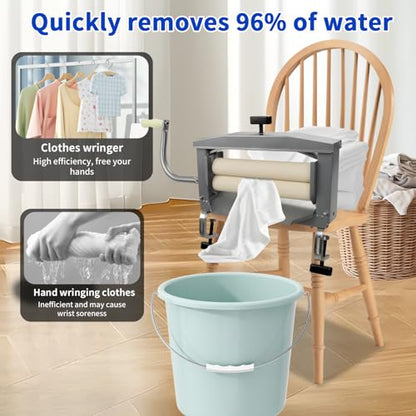 Clothes Wringer - Better Moisture Removal than Portable Washing Machine/Portable Dryer - Heavy Duty Off Grid Laundry Wringer | Perfect Towel Wringer for Chamois Cloth, Tile Sponge, etc.