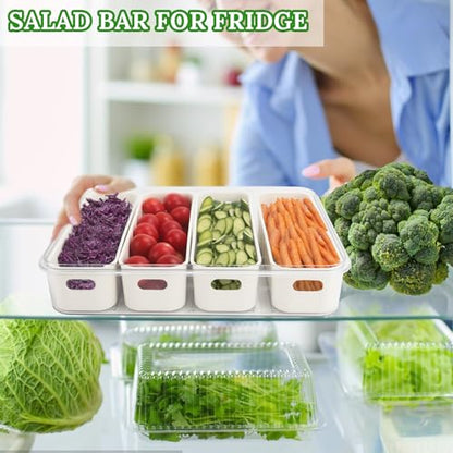 Salad Bar Containers for Fridge with Lid Handle, Fruit Storage Veggie Tray - color: 4 Colanders