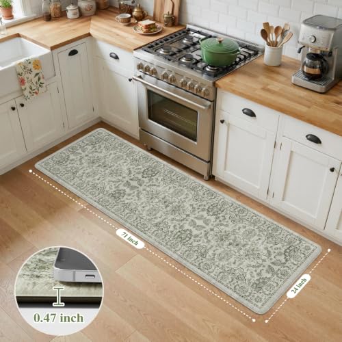 KIMODE Anti Fatigue Kitchen Mats for Floor Cushioned Kitchen Runner Rugs - color: Sage Green, size: 24"x71"--0.47 inches