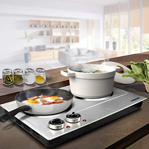 Double Burner, CUSIMAX 1800W Ceramic Electric Hot Plate for Cooking, Silver - color: Silver Bright, size: Double