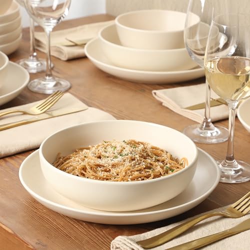 Gibson Elite Leeds Court Plates and Bowls Sets, 16-Piece Stoneware Dinnerware Sets, Cream White, Round Speckle Reactive Glaze Dish Set - color: Cream White (Leeds Court)