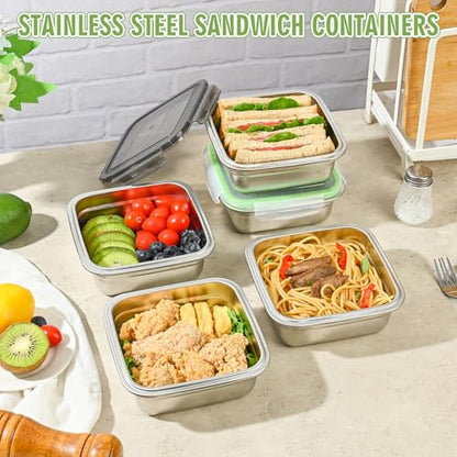 2 Pack Sandwich Containers, 24oz Stainless Steel Sandwich Box with Airtight Lids, BPA-Free, Dishwasher Safe, Durable & Reusable Metal Meal Prep Lunch Boxes for Fruits, Snacks, Bento (Black) - color: Black – 2-Pack