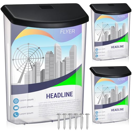 Menkxi 3 Pcs Estate Brochure Box Wall Mount Waterproof Flyer Holder, Black - color: Black