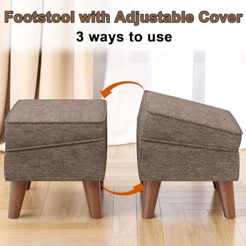 FAGAGA Small Footstool Ottoman with Adjustable Lid, Modern Storage Ottoman - color: Brown, size: 11.8"D x 15.8"W x 11.3"H