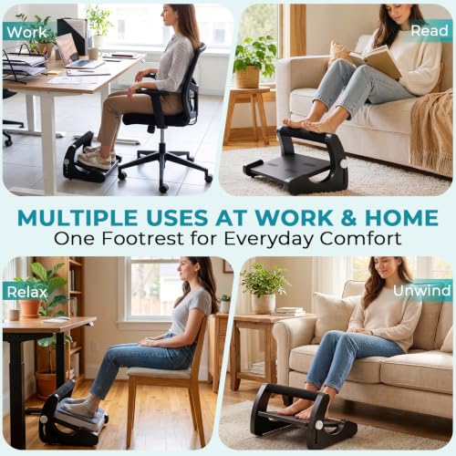 5-Level Adjustable Foot Rest Under Desk, Ergonomic Footrest with Removable Memory Foam and Massage Nodules, Sturdy Office Foot Stool and Leg Support for Work & Home, Non-Slip Base, Black