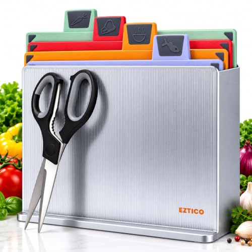 4-Piece Non-Toxic Cutting Board Set 12"L x 9"W with Premium Scissors and Holder (Tall Silver) - color: Tall Silver