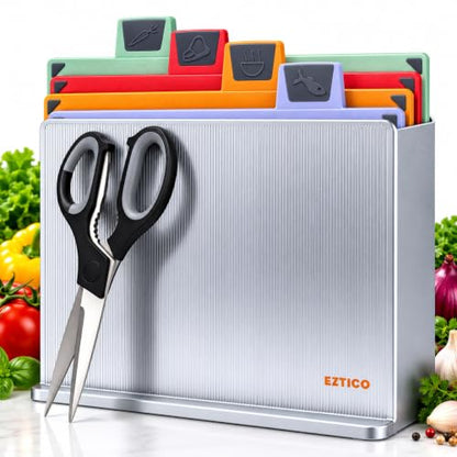 4-Piece Non-Toxic Cutting Board Set 12"L x 9"W with Premium Scissors and Holder (Tall Silver) - color: Tall Silver
