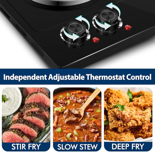CUSIMAX Hot Plate, 1800W Electric Burner Double Hot Plate for Cooking,Black - color: Black, size: Double
