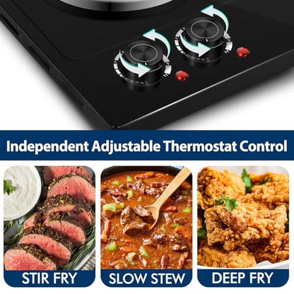 CUSIMAX Hot Plate, 1800W Electric Burner Double Hot Plate for Cooking,Black - color: Black, size: Double