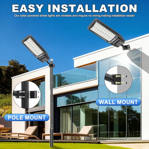 9500W Solar Street Light Outdoor Waterproof, 250000LM Large Commercial Light Solar Powered Dusk to Dawn LED Security Flood Lights with Remote/Motion Sensor, IP67 for Parking Lot/Garden/Yard - size: XXL--2Pack