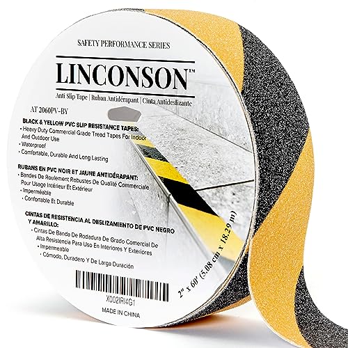 linconson 2 Inch x 60 Feet Anti Slip Grip Tape & Slip Resistant Stairs Tread/Step Non Slip Traction Adhesive Roll Commercial Grade Extreme Friction & Traction Indoor & Outdoor-Black & Yellow - size: 2 Inch x 60 Feet