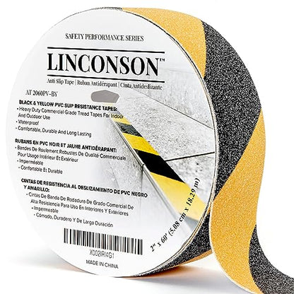 linconson 2 Inch x 60 Feet Anti Slip Grip Tape & Slip Resistant Stairs Tread/Step Non Slip Traction Adhesive Roll Commercial Grade Extreme Friction & Traction Indoor & Outdoor-Black & Yellow - size: 2 Inch x 60 Feet