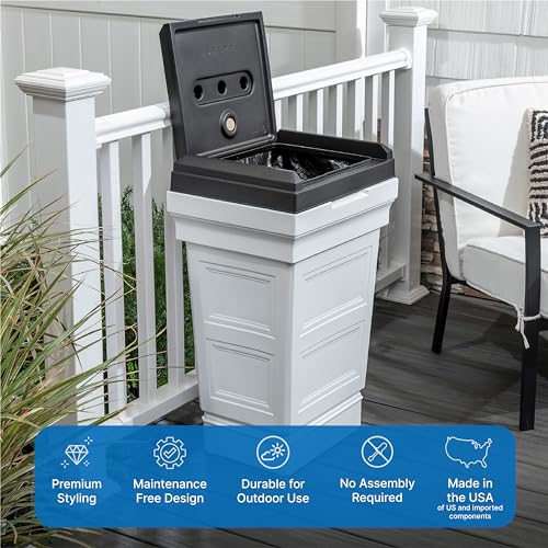 Step2 Atherton Large Garbage Container, Indoor/Outdoor Trash Can with Lid, Weather Resistant, Made of Durable Plastic, Weather-Resistant, Classic White - color: Classic White