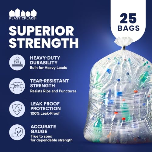 Plasticplace 65 Gallon Trash Bags │ 2.7 Mil │ Clear Heavy Duty Garbage Can Liners │ 50” x 48” (25 Count) - color: Clear, size: 1 Count (Pack of 25)