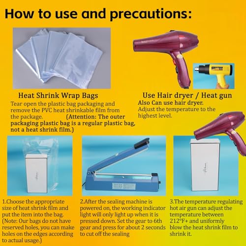 Heat Shrink Wrap Bags 100Pcs 24x28 Inches Professional Grade PVC Heat Shrink Wrap is Used to Store Wrap Embellished, Gift Baskets, Shoes, Jars, Industrial Grade Shrink Wrap Bags Transparent - size: 24x28 Inch