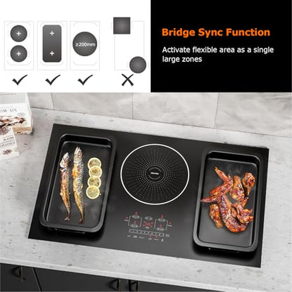 36 Inch Induction Cooktop 5 Burners, Drop-in, Hardwired, Black - size: 36 Inch