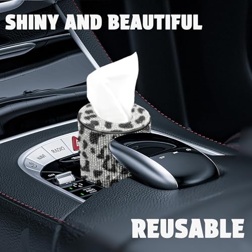 Bling Car Tissue Holder for Cup Holder – Sparkly Rhinestone Round Tissue Dispenser with 1 Pack Tissues – Fits Standard Auto Cup Holders – Stylish Car Interior Accessory for Women (Cow) - color: Cow