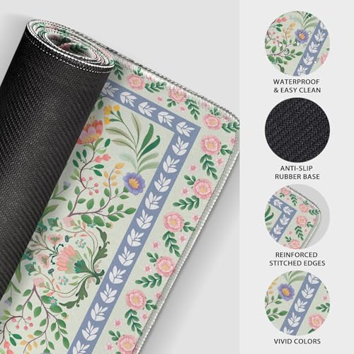 Green Floral Desk Mat Large Mouse Pad 31.5"x15.7" Non-Slip - color: Green Floral