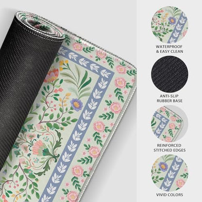 Green Floral Desk Mat Large Mouse Pad 31.5"x15.7" Non-Slip - color: Green Floral