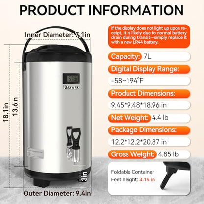 Commercial 2-Gallon Beverage Dispenser with Stand, Hot and Cold, Silver - color: Silver