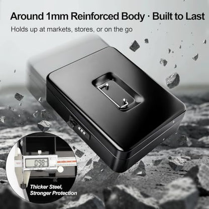 Jssmst Metal Cash Box with Money Tray and Lock, Portable Cash Drawer, 11.8" - color: Black Code-A