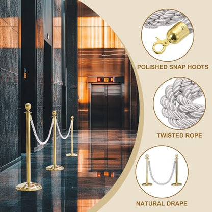 MECCANIXITY Twisted Stanchion Rope 3.28 Ft/1 M, Barrier Rope Twisted Post Ropes with Snap Hooks for Posts Stands Queue Divider Crowd Control, White Golden - color: White Golden, size: 3.28 Ft
