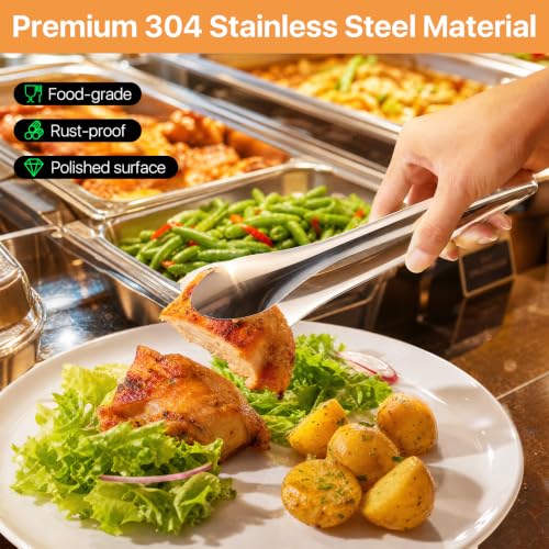 6 Pack Polished Stainless Steel Kitchen Tongs Set, 9 and 12 Inch Metal Food Serving Tong for Buffet Salad BBQ Grilling, Kitchen Utensils for Parties, Catering, Restaurants,Home Entertaining